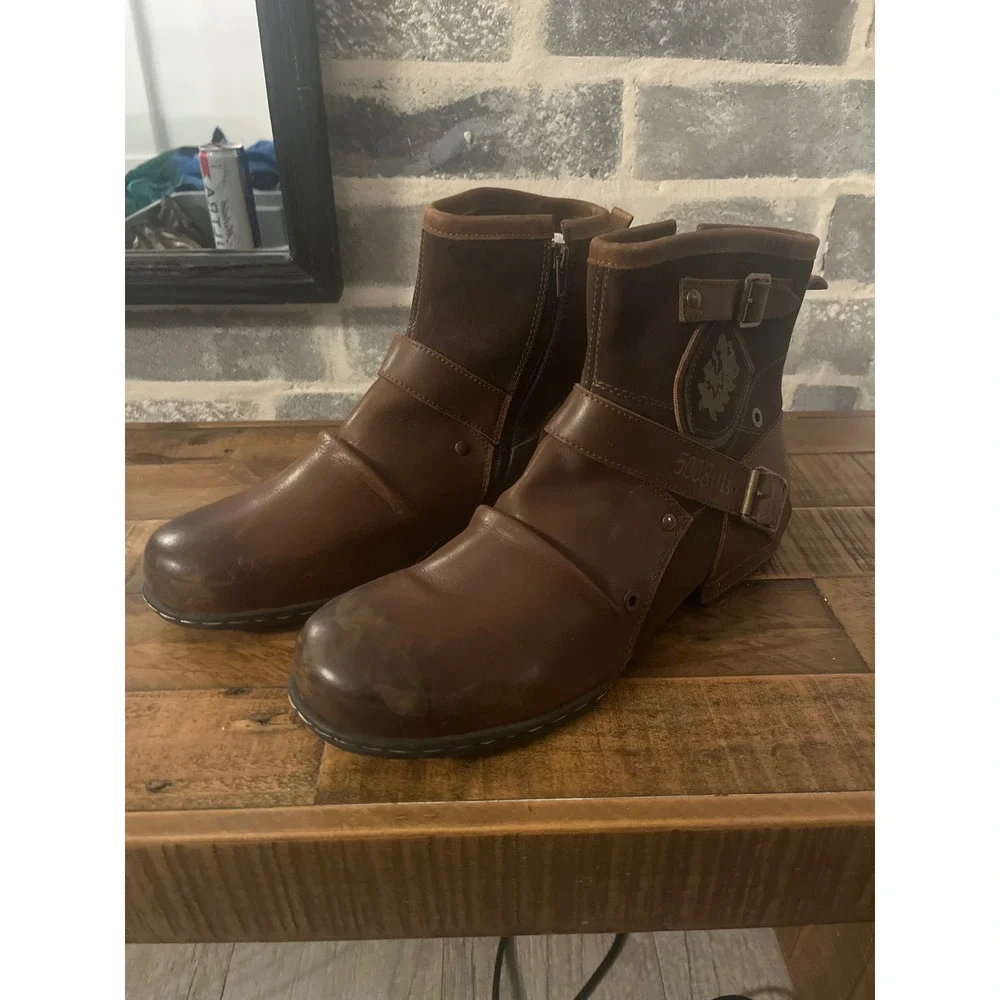 OTTO Men's Brown Leather Buckle Zip Ankle Boots US‎ 13